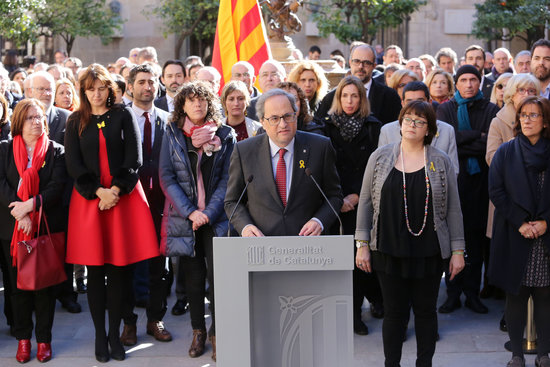 Catalan president Quim Torra speaks at the government headquarters in support of the prisoners ahead of their trial on January 30 2019 (by Jordi Bedmar)